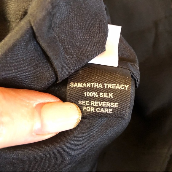 Samantha Treacy black silk halter dress lace front side zip lined wavy hemline 4 - Picture 11 of 12